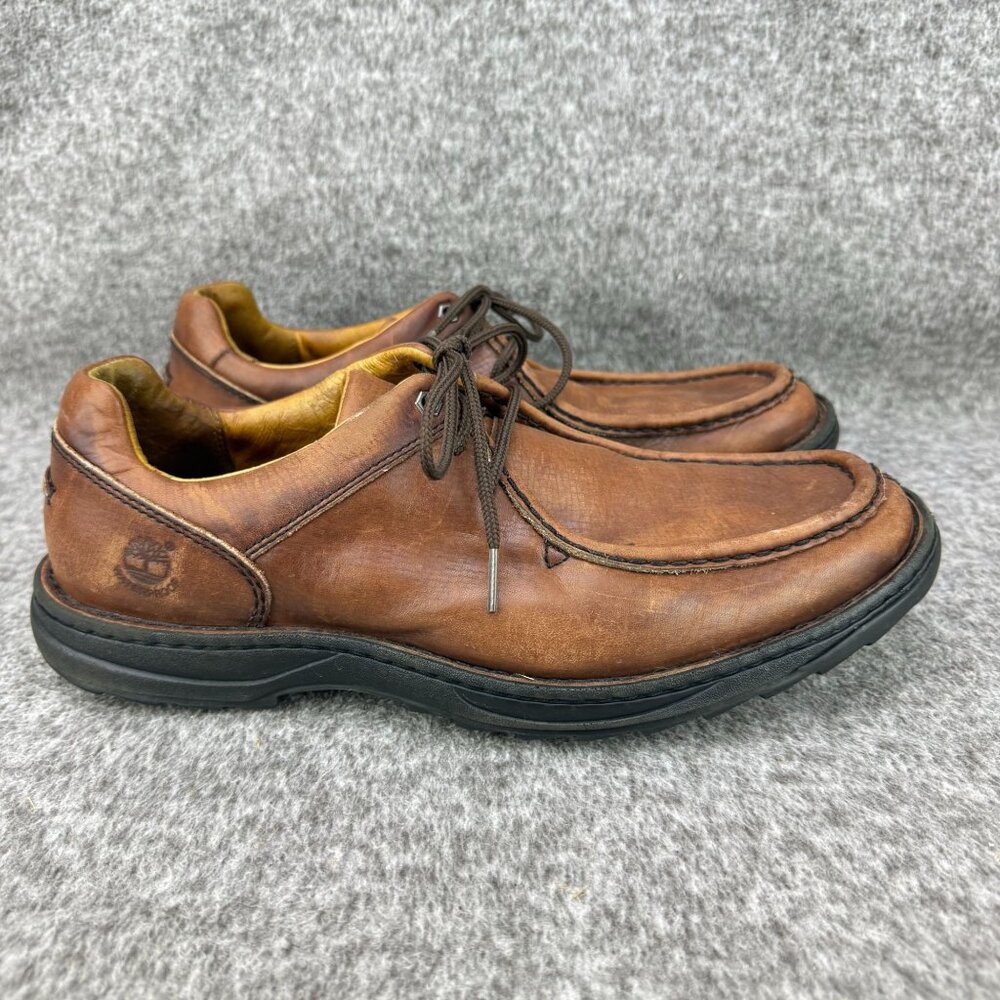 ✅Mens 9/9.5 Timberland Brown Leather Oxford Shoes Moc-Toe Comfort System✅Peeling